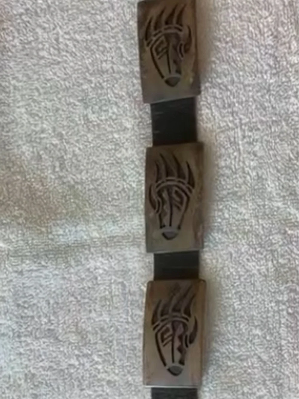 Genuine Navaho Bear Claw Carved Silver Buckle and Fittings